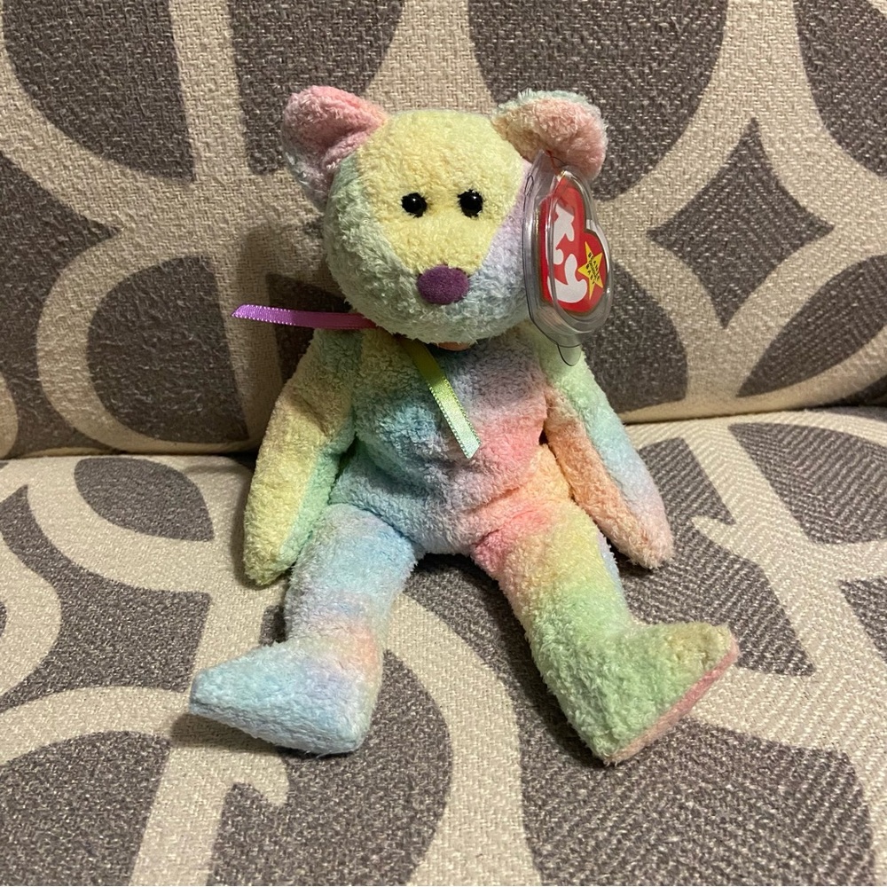 TY Beanie Baby Groovy the Pastel Tie Dyed Ty Pastel Rainbow Bear Plush